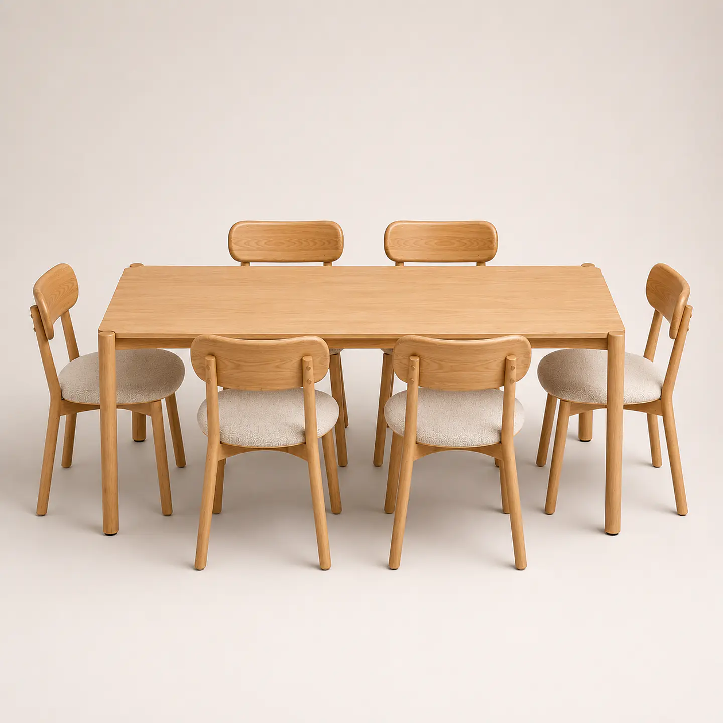 Comedor Mesa Atlas Rectangular 150x90cm + Sillas Atlas de Madera Tapiz de Lino Greige 1