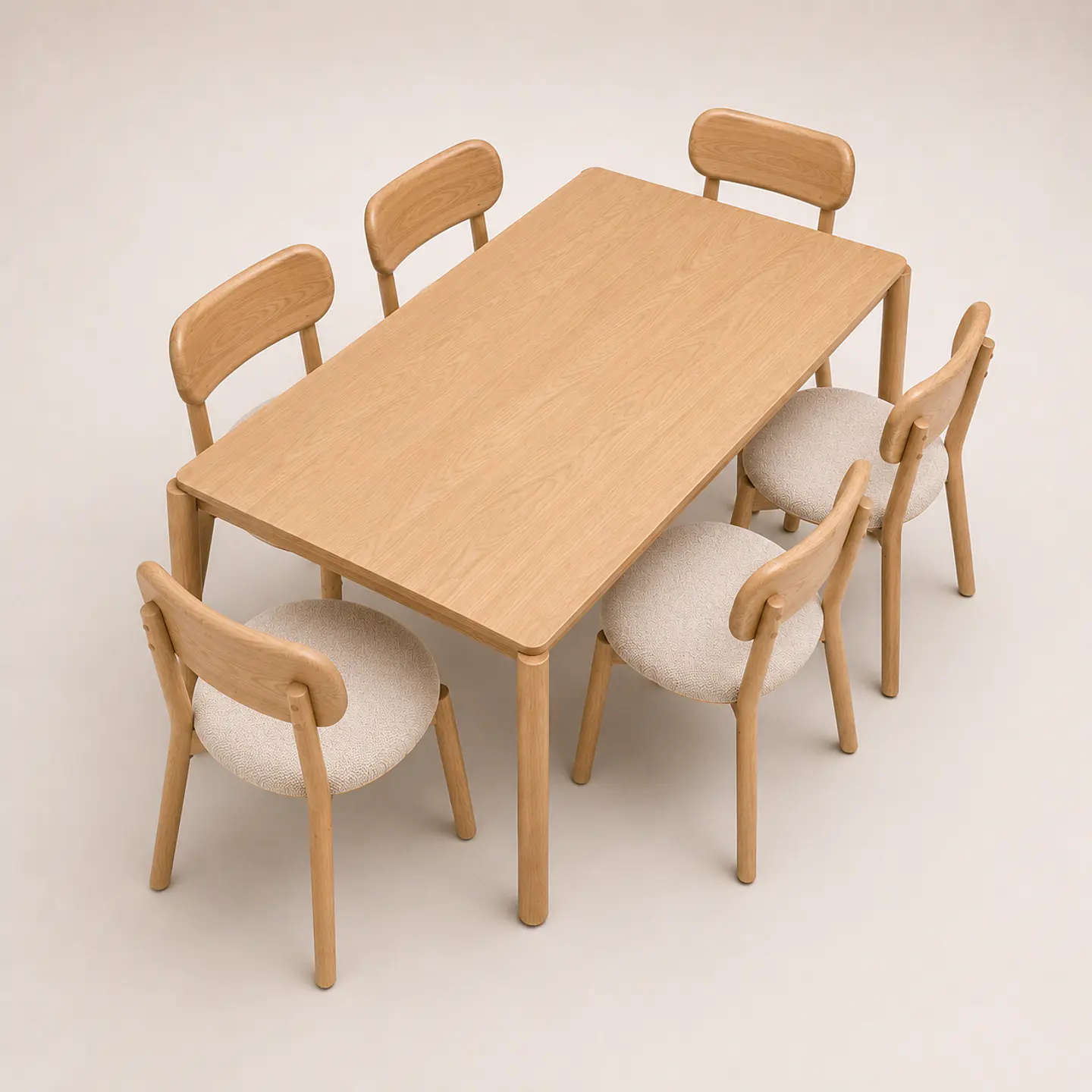 Comedor Mesa Atlas Rectangular 150x90cm + Sillas Atlas de Madera Tapiz de Lino Greige 3