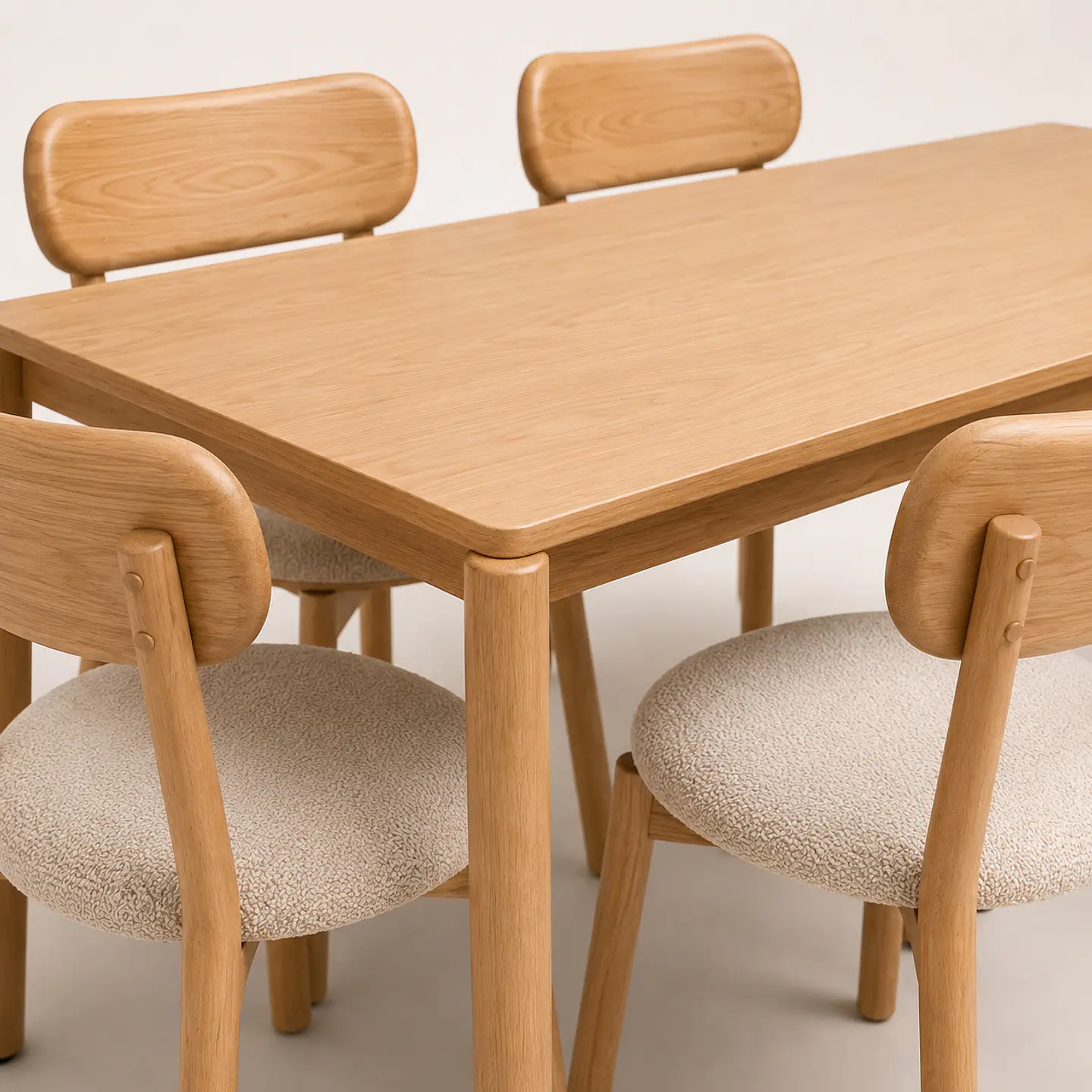 Comedor Mesa Atlas Rectangular 150x90cm + Sillas Atlas de Madera Tapiz de Lino Greige 4