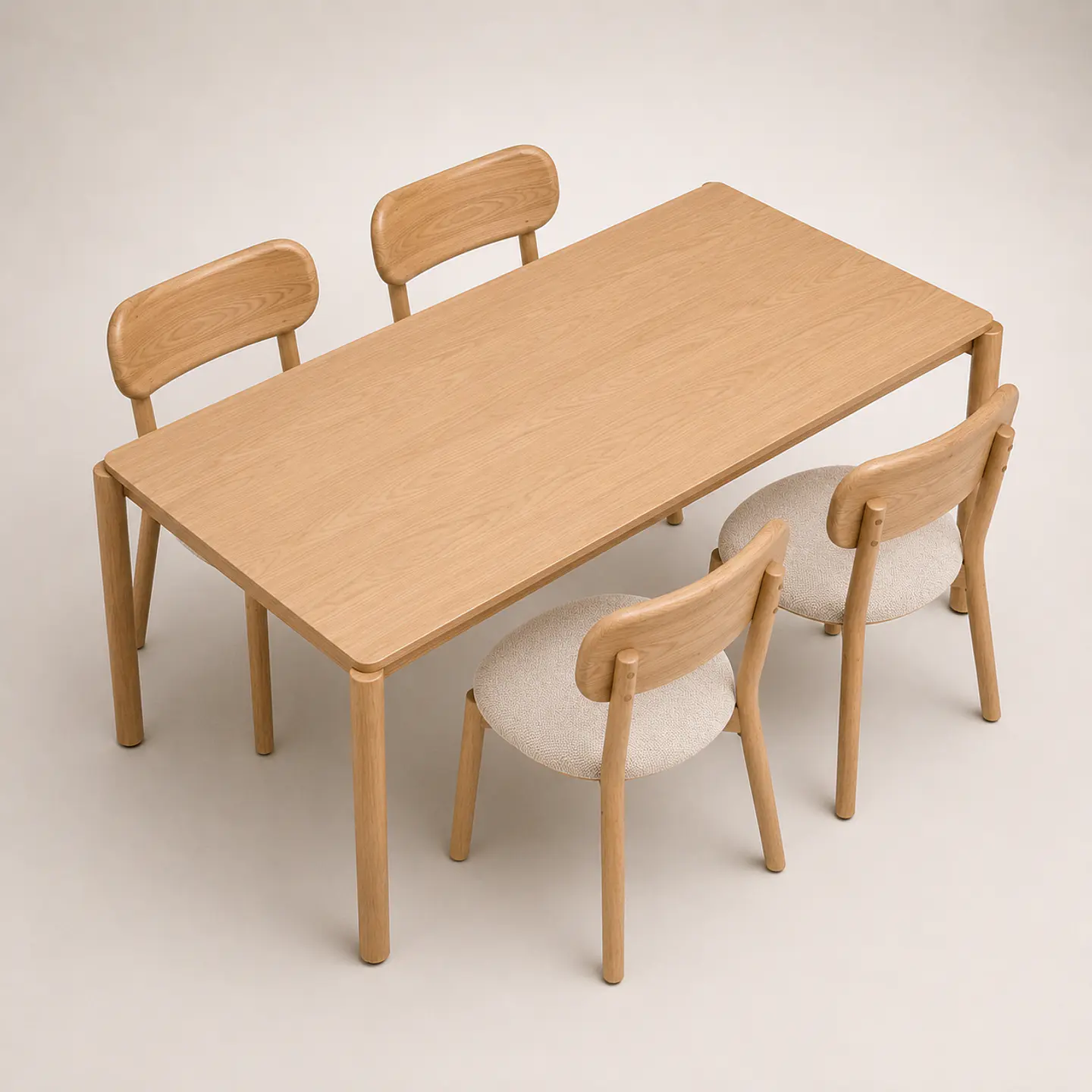Comedor Mesa Atlas Rectangular 150x90cm + Sillas Atlas de Madera Tapiz de Lino Greige 5