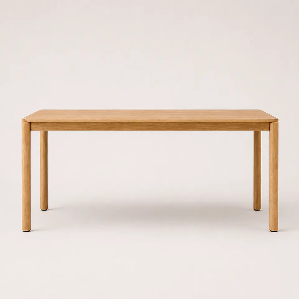 Comedor Mesa Atlas Rectangular 150x90cm + Sillas Atlas de Madera Tapiz de Lino Greige 6
