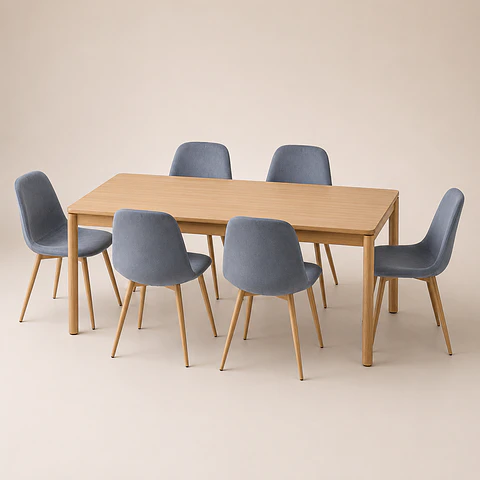 Comedor Mesa Atlas Rectangular 150x90cm + 4 o 6 Sillas Eames de Lino o Felpa