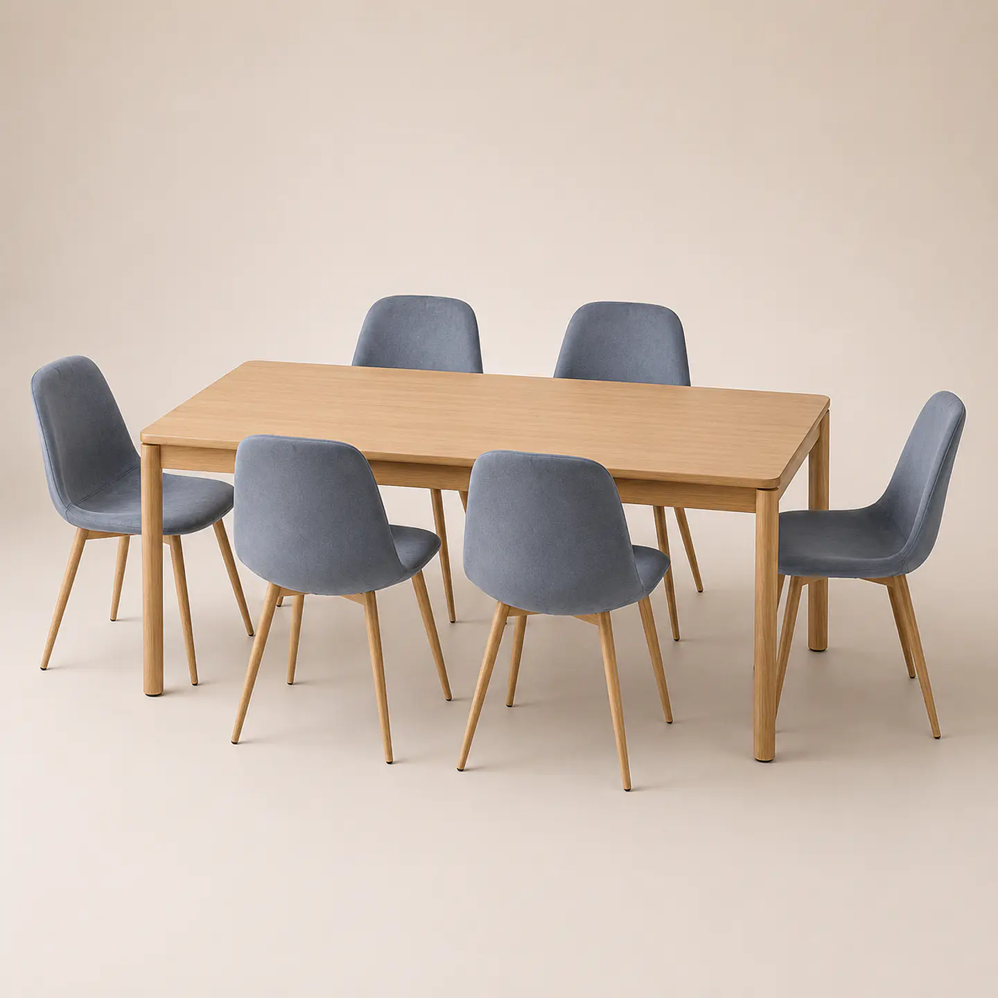 Comedor Mesa Atlas Rectangular 150x90cm + 4 o 6 Sillas Eames de Lino o Felpa 1