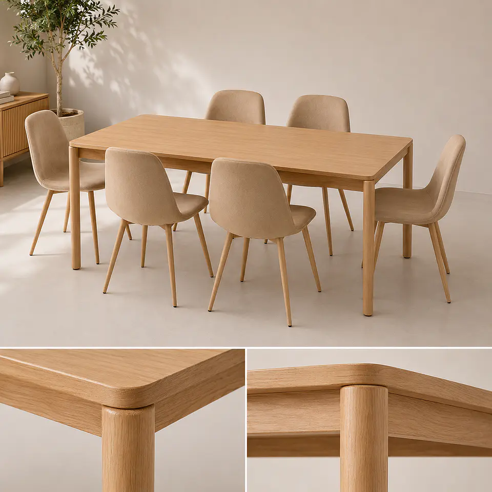 Comedor Mesa Atlas Rectangular 150x90cm + 4 o 6 Sillas Eames de Lino o Felpa 12