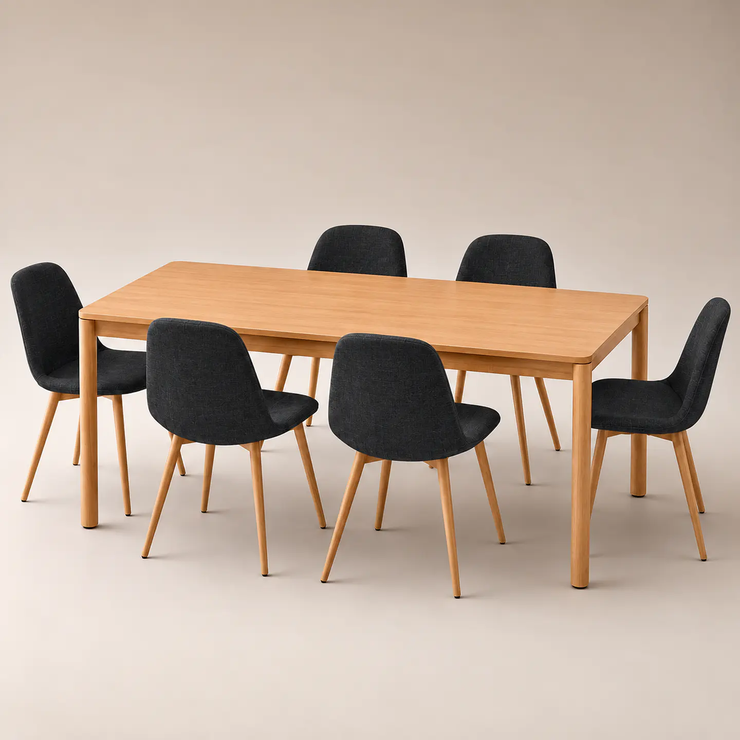 Comedor Mesa Atlas Rectangular 150x90cm + 4 o 6 Sillas Eames de Lino o Felpa 5