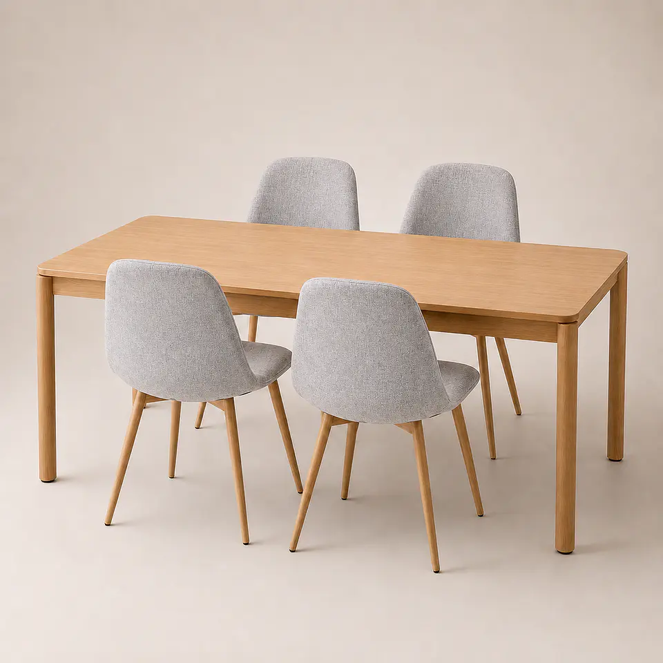 Comedor Mesa Atlas Rectangular 150x90cm + 4 o 6 Sillas Eames de Lino o Felpa 8
