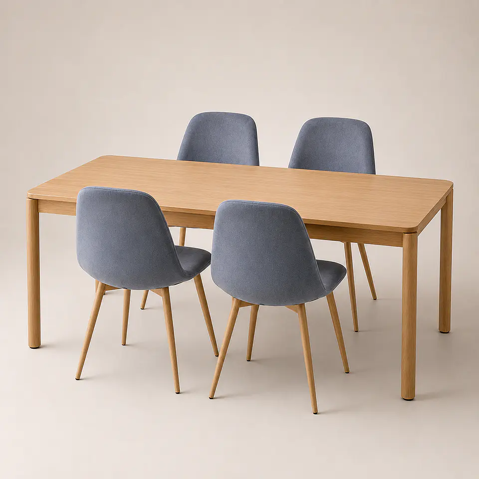 Comedor Mesa Atlas Rectangular 150x90cm + 4 o 6 Sillas Eames de Lino o Felpa 7