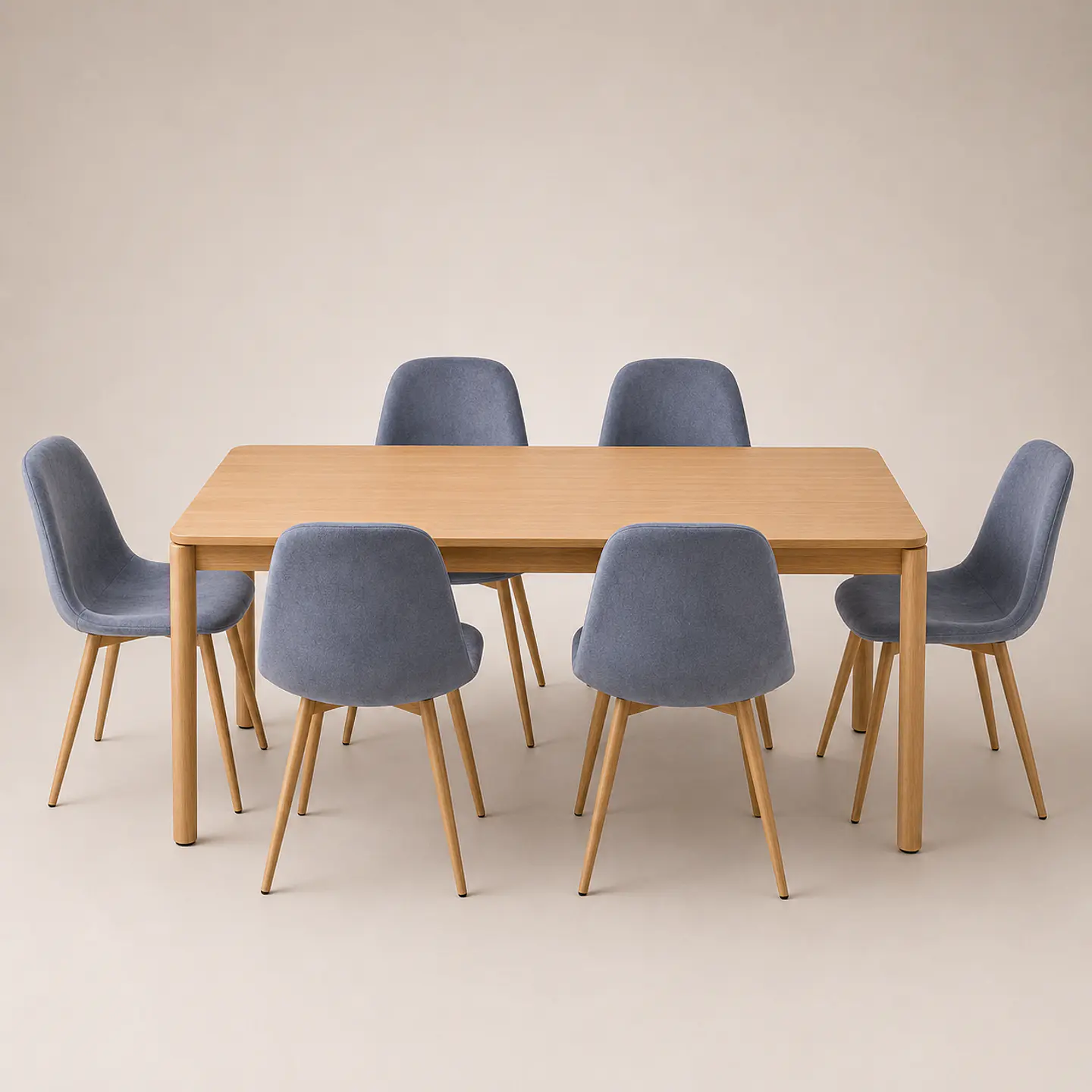 Comedor Mesa Atlas Rectangular 150x90cm + 4 o 6 Sillas Eames de Lino o Felpa 11