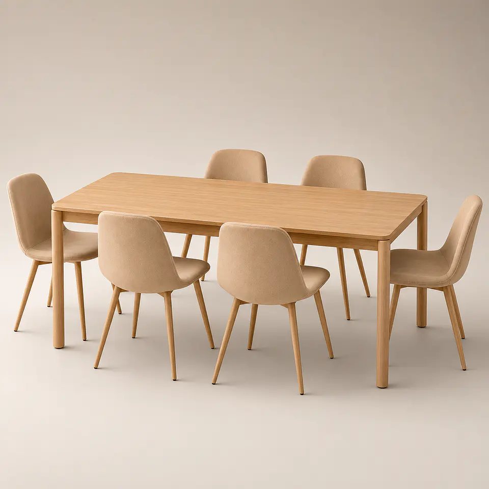 Comedor Mesa Atlas Rectangular 150x90cm + 4 o 6 Sillas Eames de Lino o Felpa 3