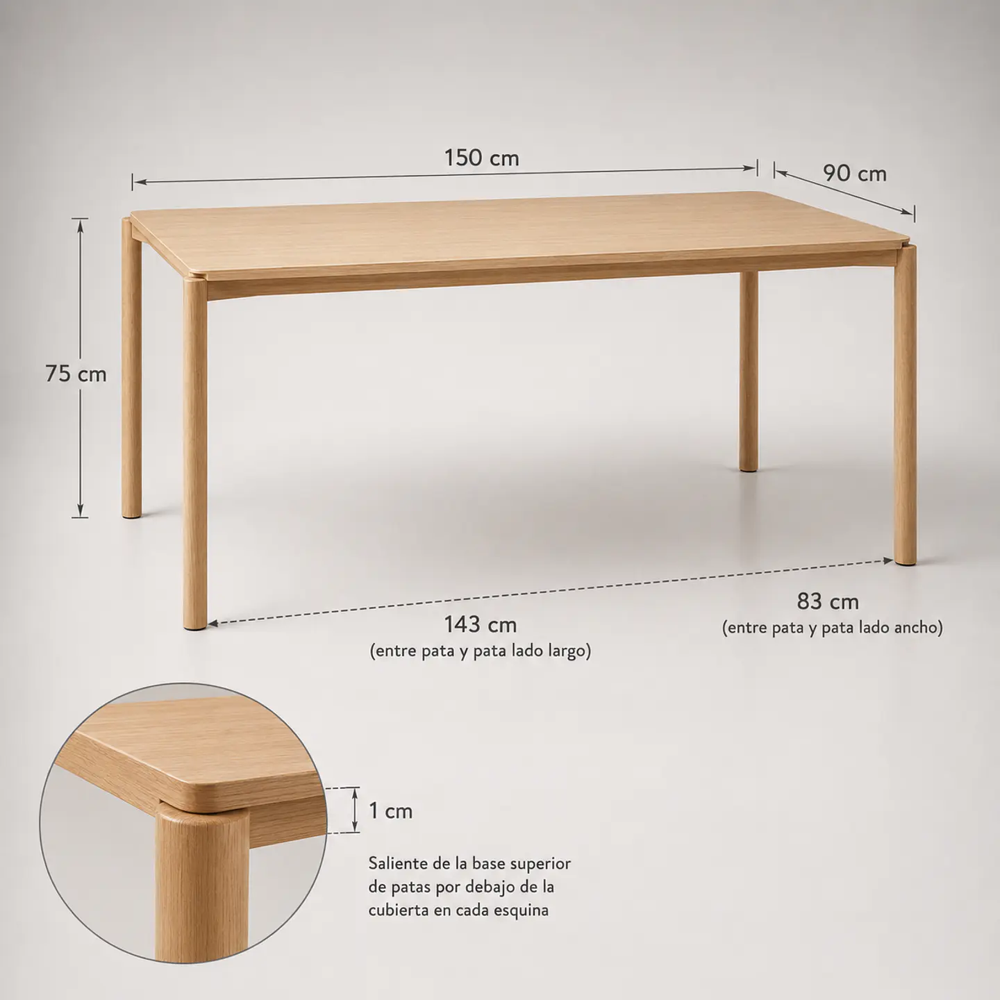 Comedor Mesa Atlas Rectangular 150x90cm + 4 o 6 Sillas Eames de Lino o Felpa 13