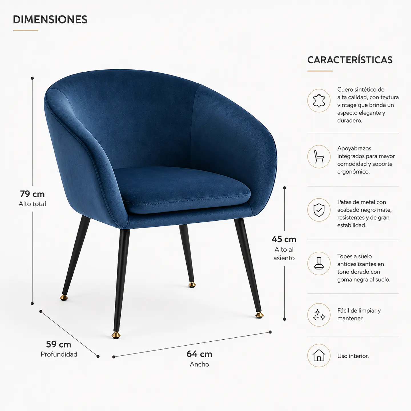 Sitial Detroit Velvet Base Negro 8