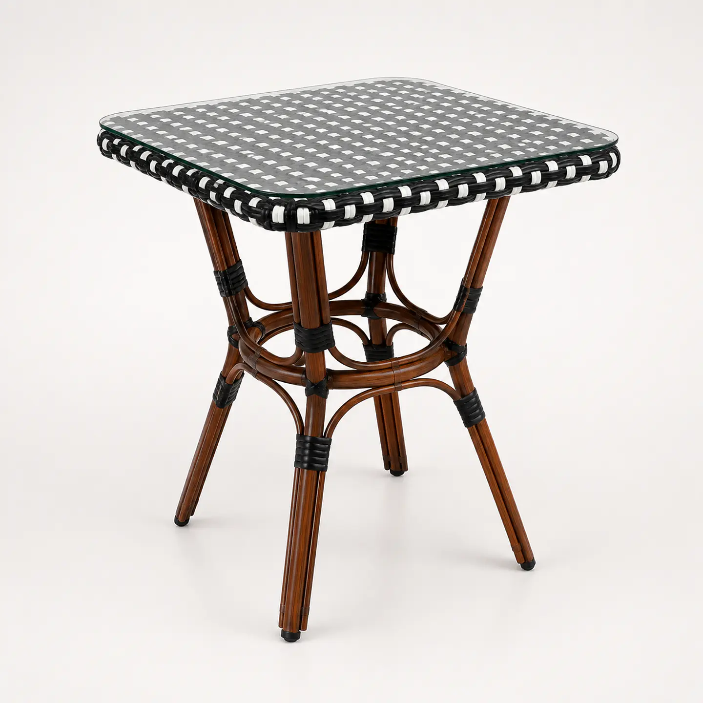 Mesa Cuadrada Bistro Cubierta Ratan + Vidrio Templado 68x68x75cm  3