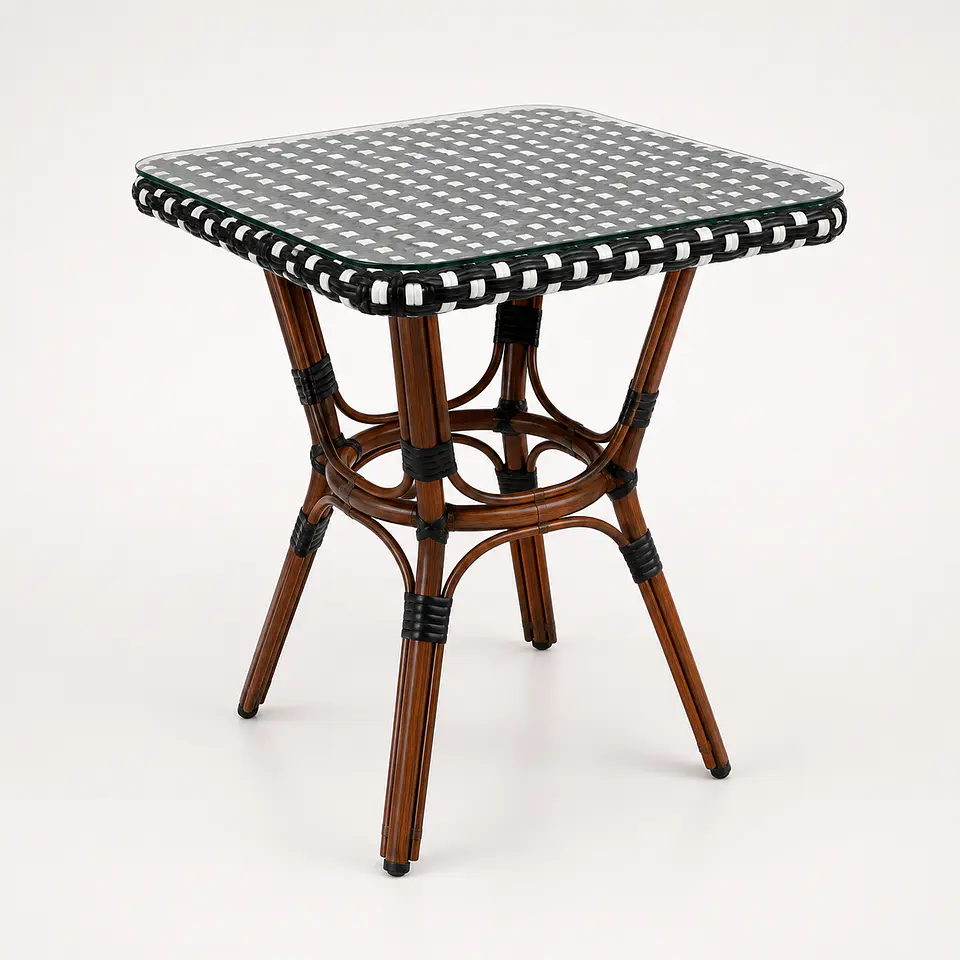 Mesa Cuadrada Bistro Cubierta Ratan + Vidrio Templado 68x68x75cm  3