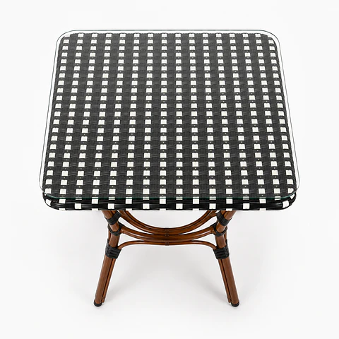 Mesa Cuadrada Bistro Cubierta Ratan + Vidrio Templado 68x68x75cm 