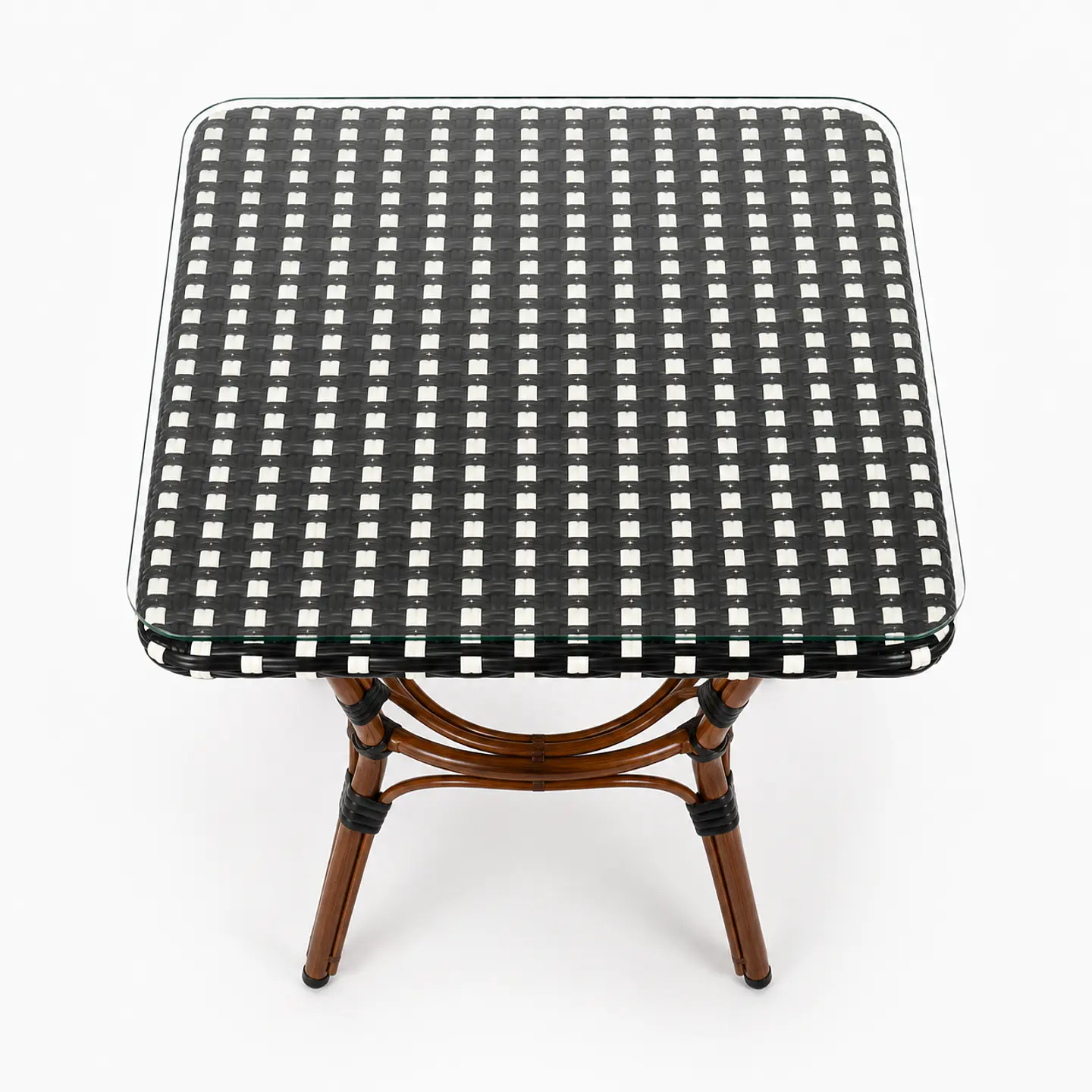 Mesa Cuadrada Bistro Cubierta Ratan + Vidrio Templado 68x68x75cm  2