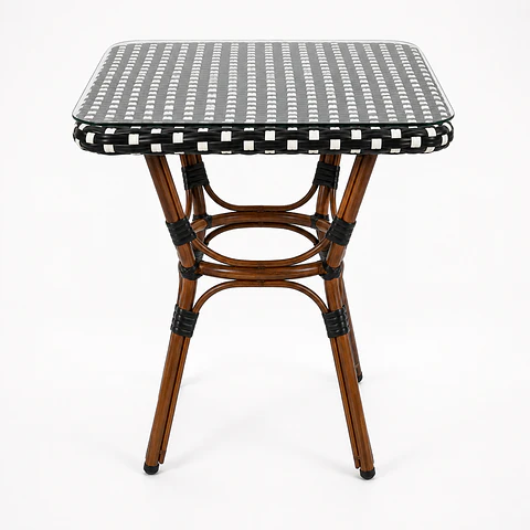 Mesa Cuadrada Bistro Cubierta Ratan + Vidrio Templado 68x68x75cm 