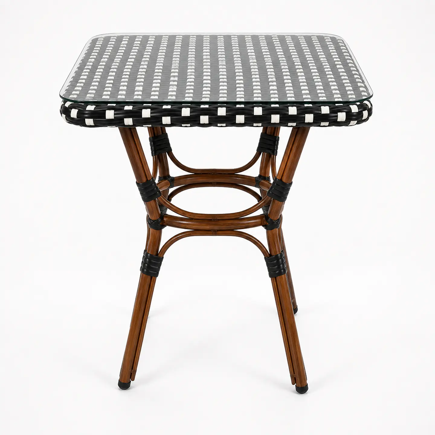 Mesa Cuadrada Bistro Cubierta Ratan + Vidrio Templado 68x68x75cm  1