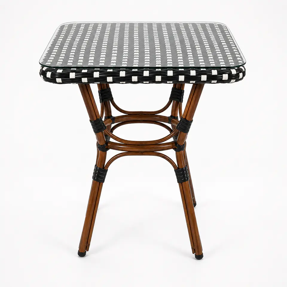Mesa Cuadrada Bistro Cubierta Ratan + Vidrio Templado 68x68x75cm  1