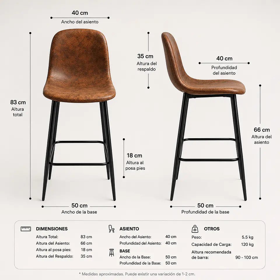 Taburete Eames Ecocuero Café Vintage 65cm 7