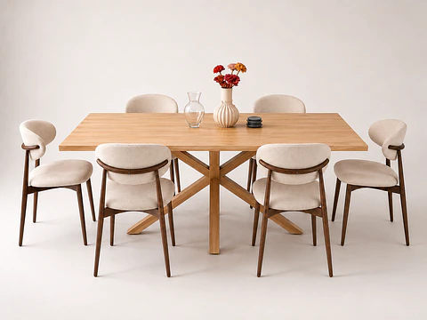 Comedor Ohmioh Rectangular + Sillas Cesna Oak Nogal