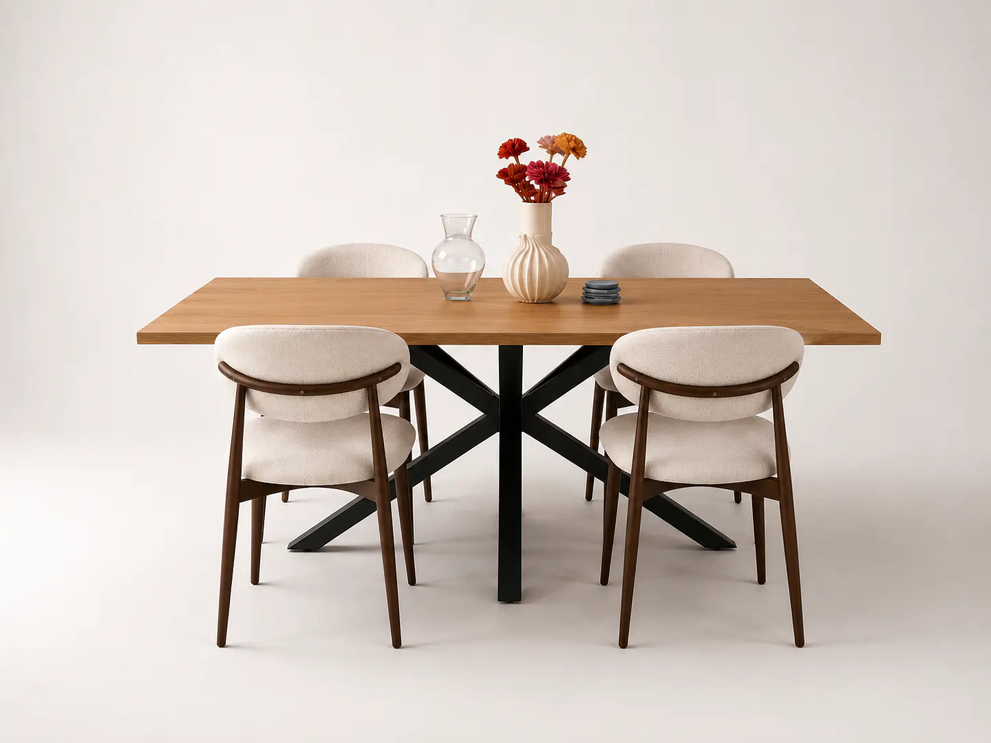 Comedor Ohmioh Rectangular + Sillas Cesna Oak Nogal 4