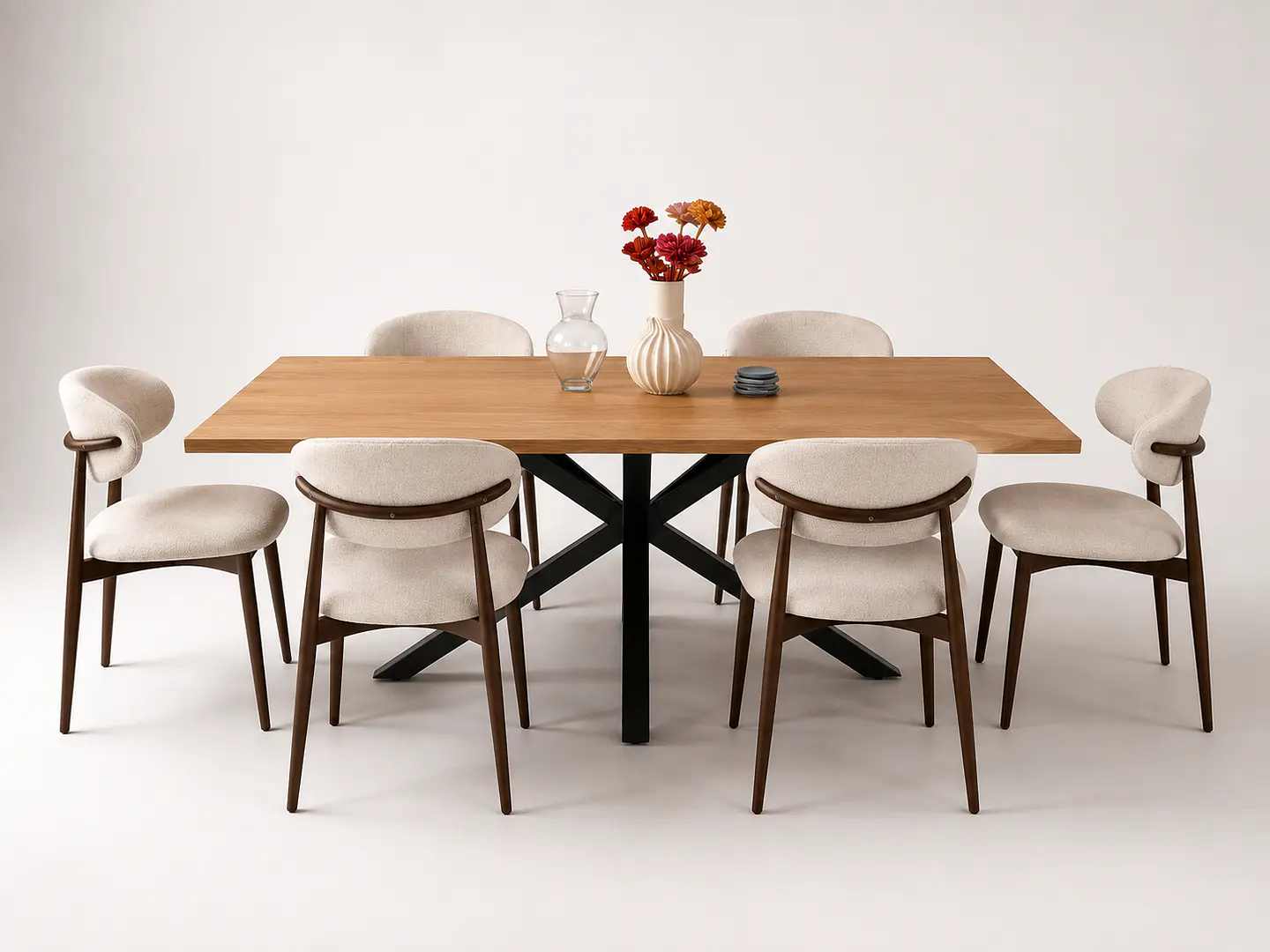 Comedor Ohmioh Rectangular + Sillas Cesna Oak Nogal 1