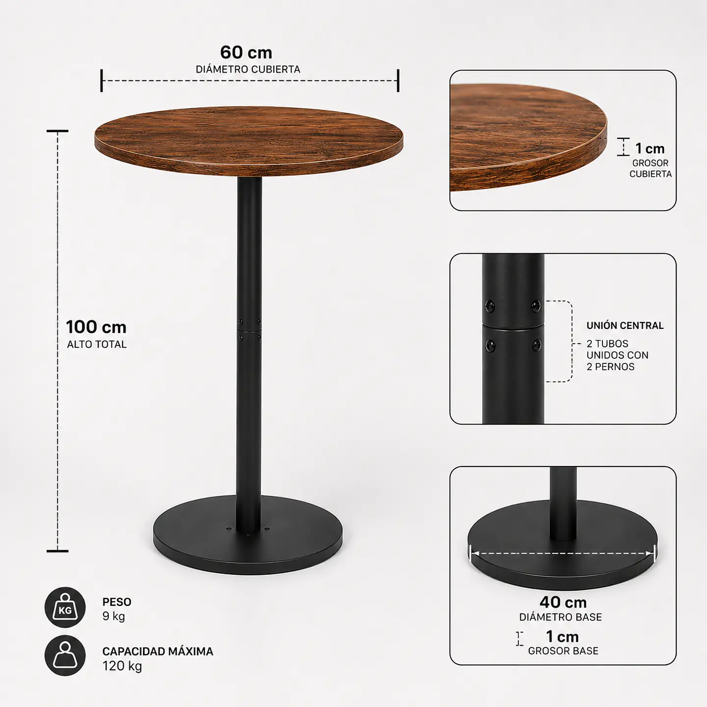 Mesa de Bar Redonda Luca 60 cm 8