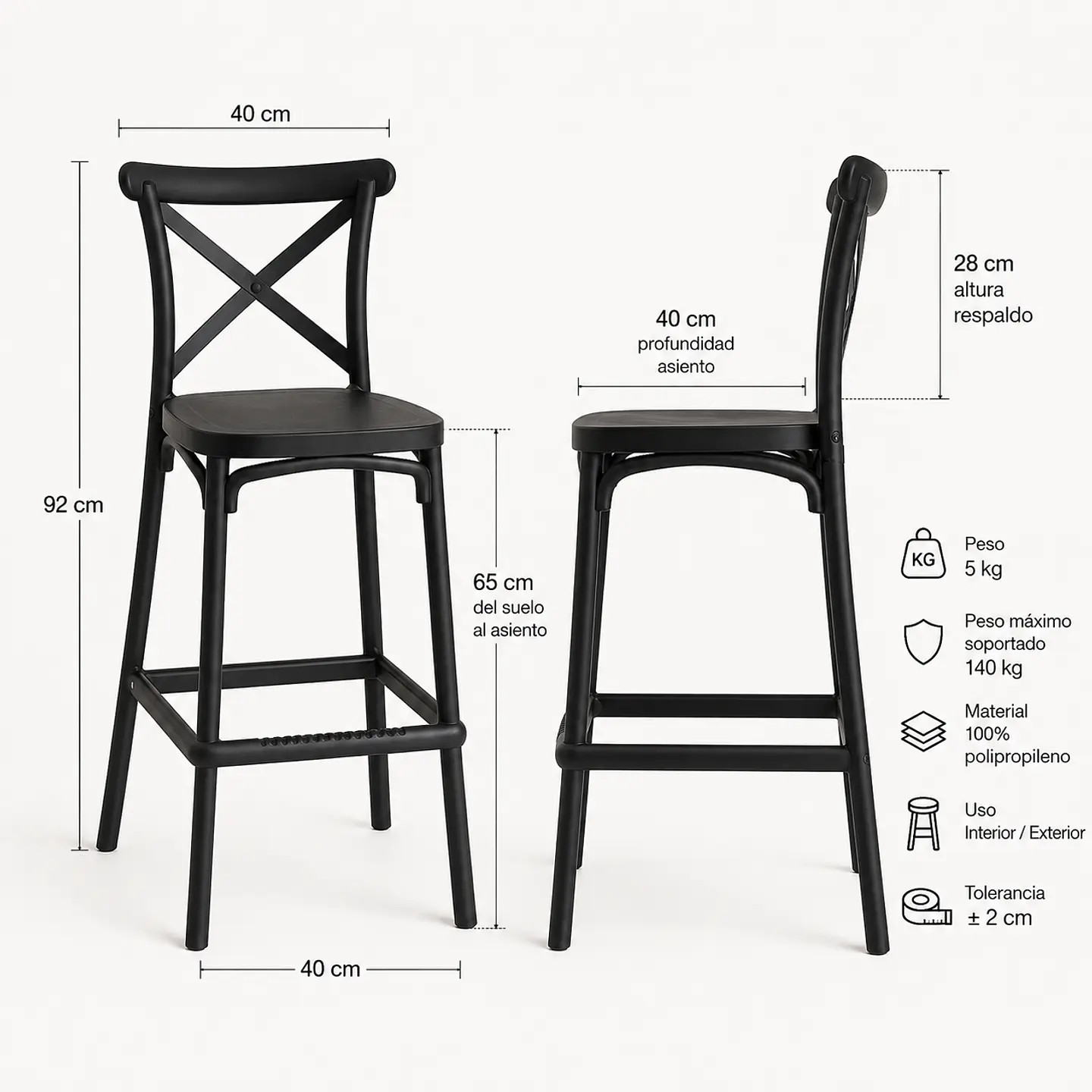 Taburete Crossback Basic Negro 65cm  6