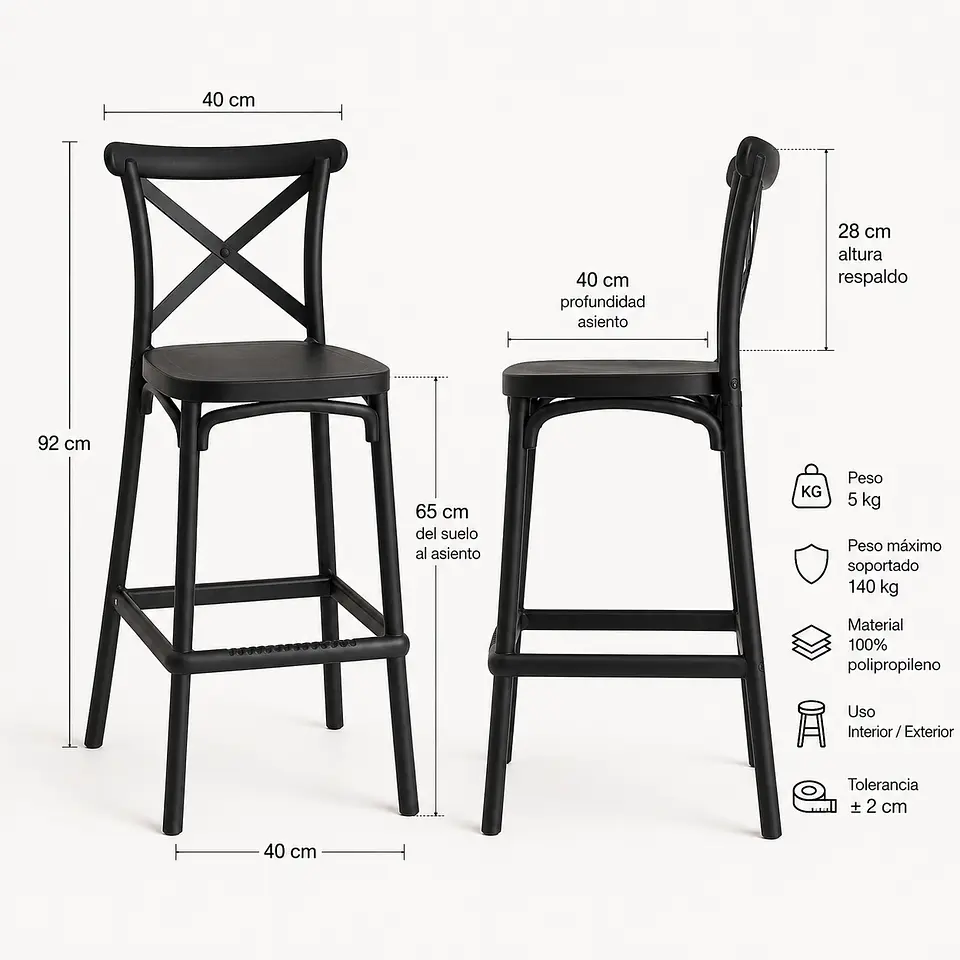 Taburete Crossback Basic Negro 65cm  6