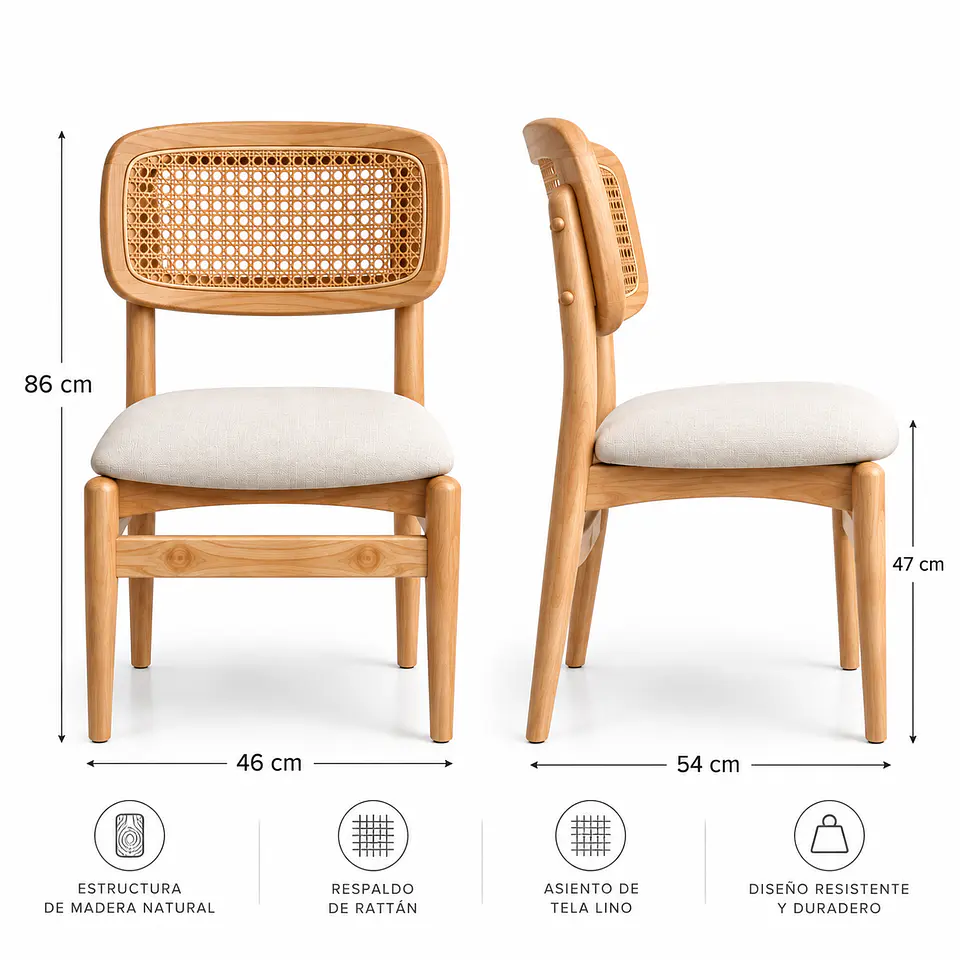 Silla Boho de Madera Acolchado Lino 7