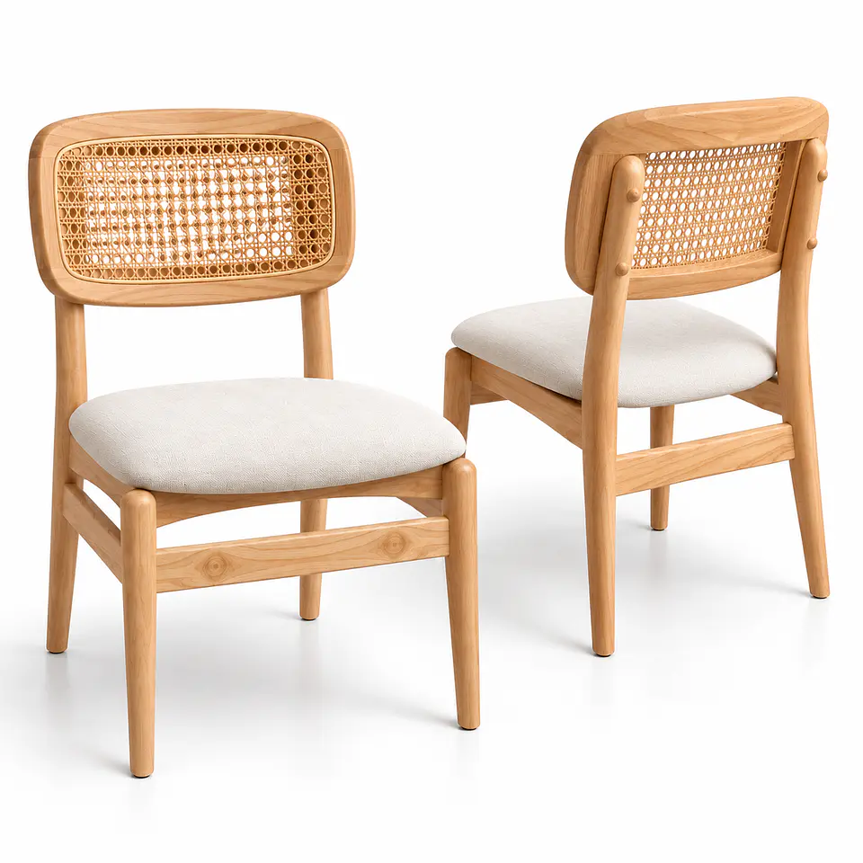 Silla Boho de Madera Acolchado Lino 6