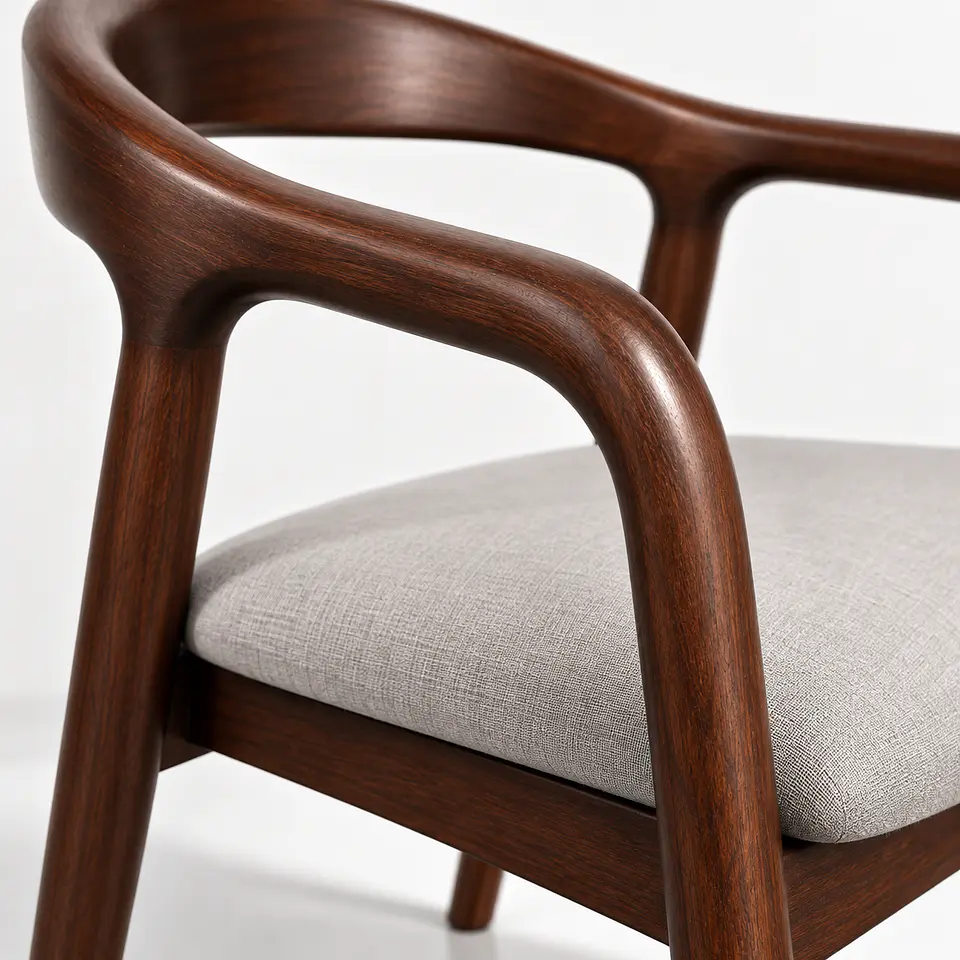 Sitial Japandi de Madera Acolchado Lino 5