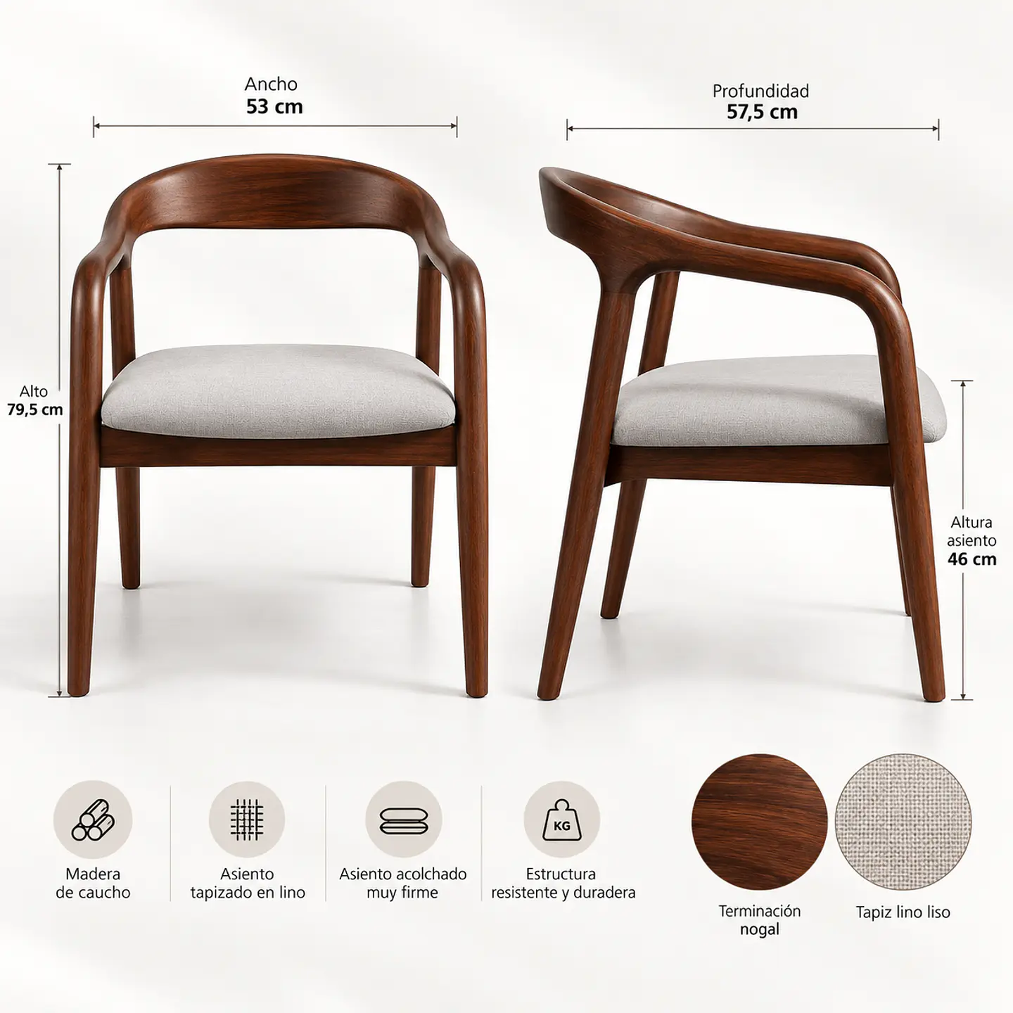 Sitial Japandi de Madera Acolchado Lino 7