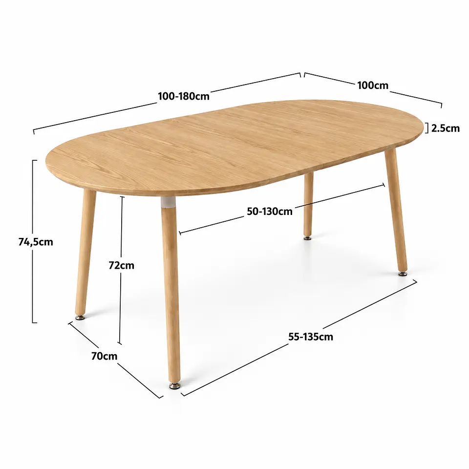 Mesa Extensible Wood 3 en 1 de 100cm a 140cm y 180cm 4