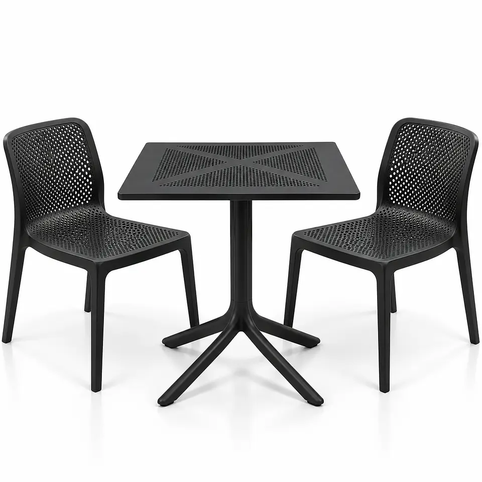 Set de Comedor Cuadrado Alto Tráfico Tower 80x80 cm + Sillas Rania 2