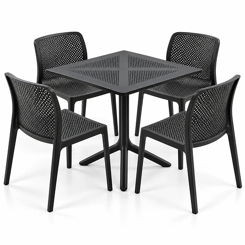 Set de Comedor Cuadrado Alto Tráfico Tower 80x80 cm + Sillas Rania