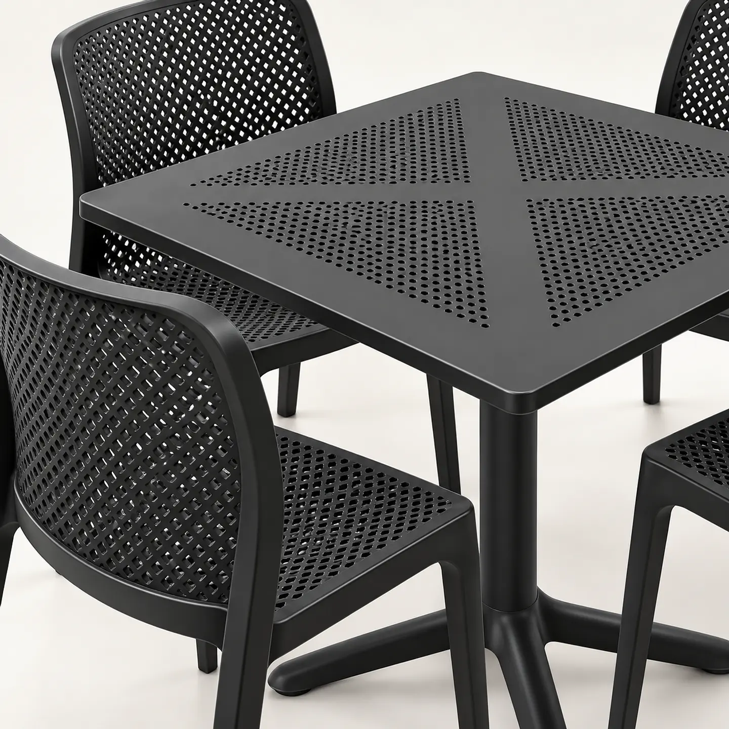 Set de Comedor Cuadrado Alto Tráfico Tower 80x80 cm + Sillas Rania 4