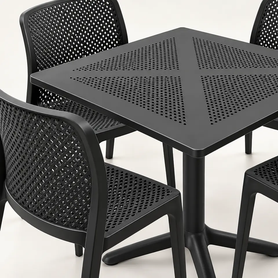 Set de Comedor Cuadrado Alto Tráfico Tower 80x80 cm + Sillas Rania 4
