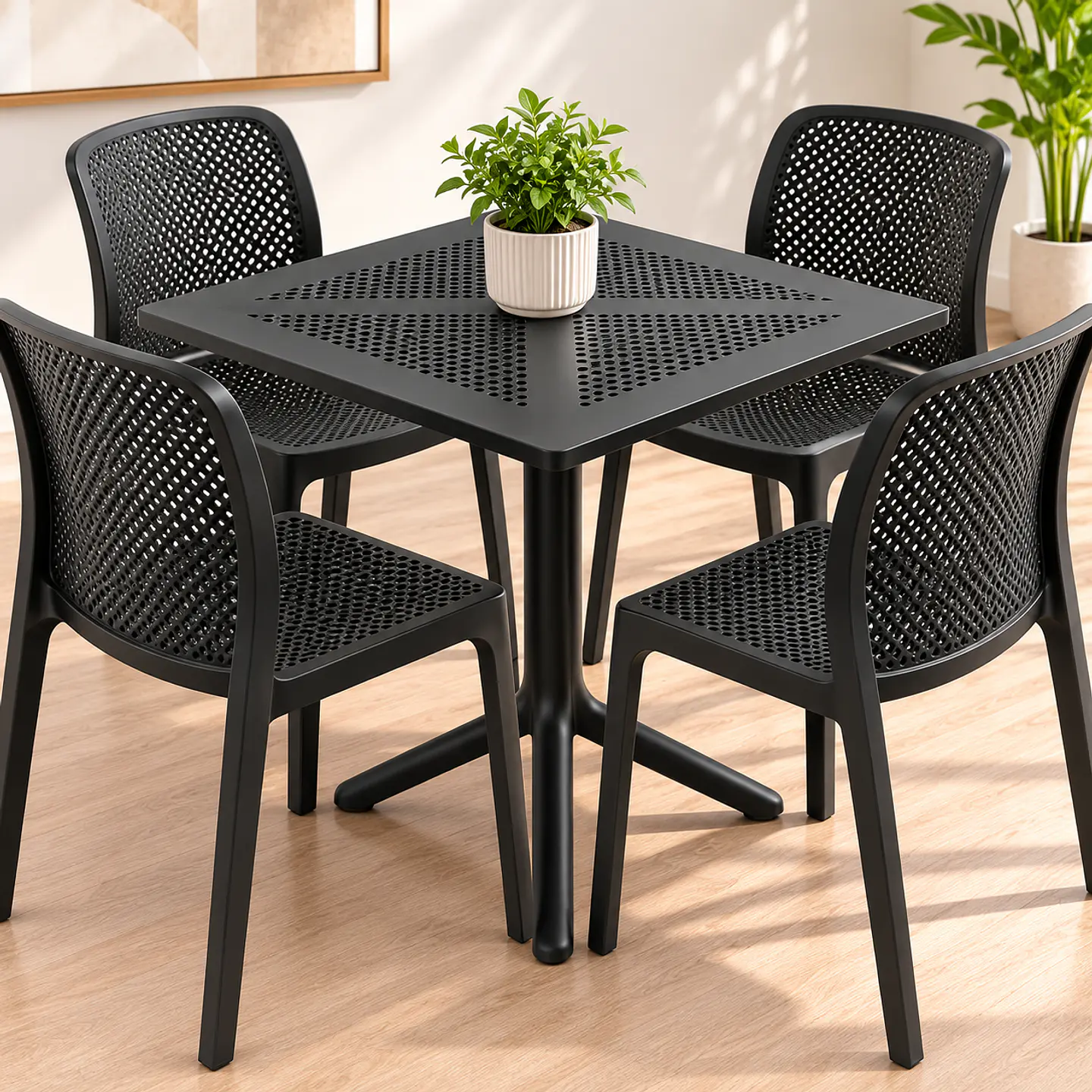 Set de Comedor Cuadrado Alto Tráfico Tower 80x80 cm + Sillas Rania 5