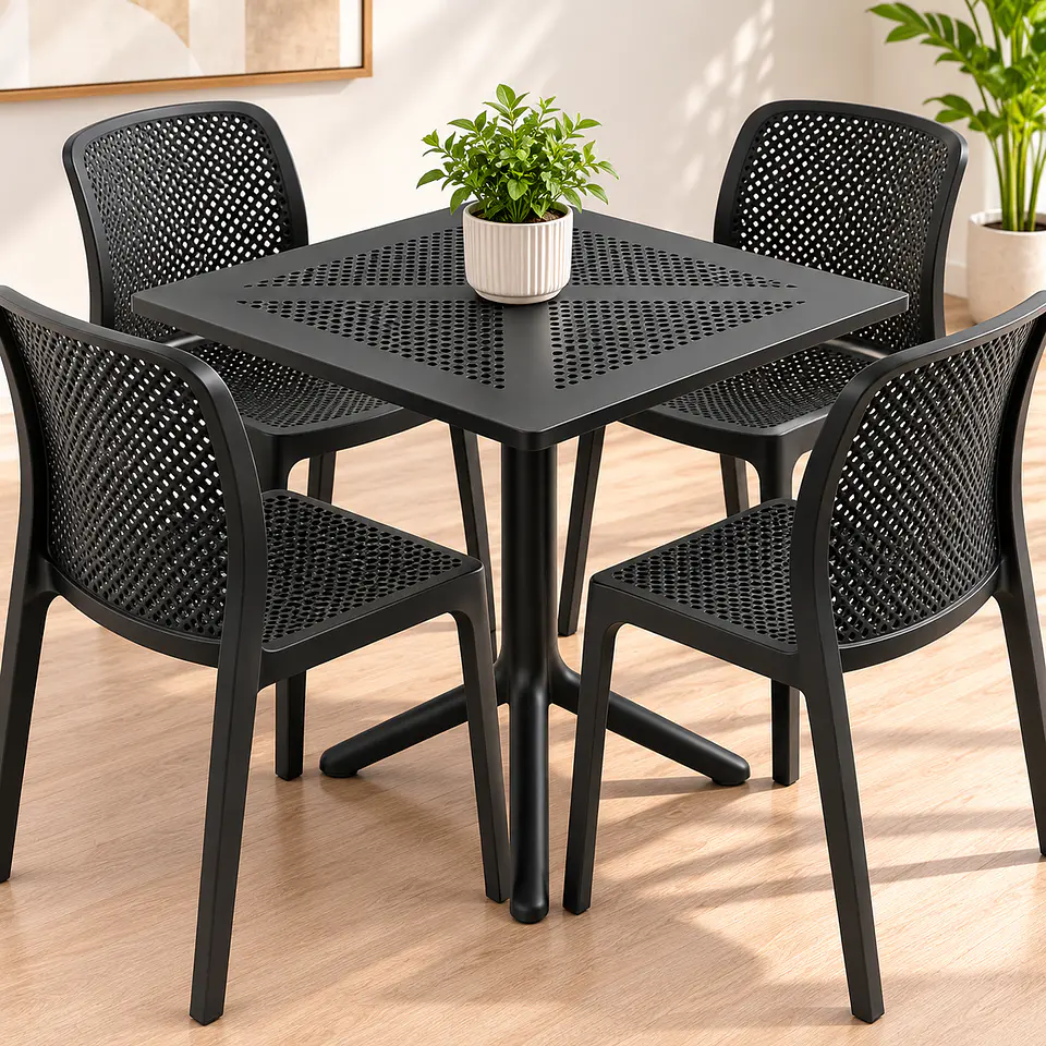 Set de Comedor Cuadrado Alto Tráfico Tower 80x80 cm + Sillas Rania 5