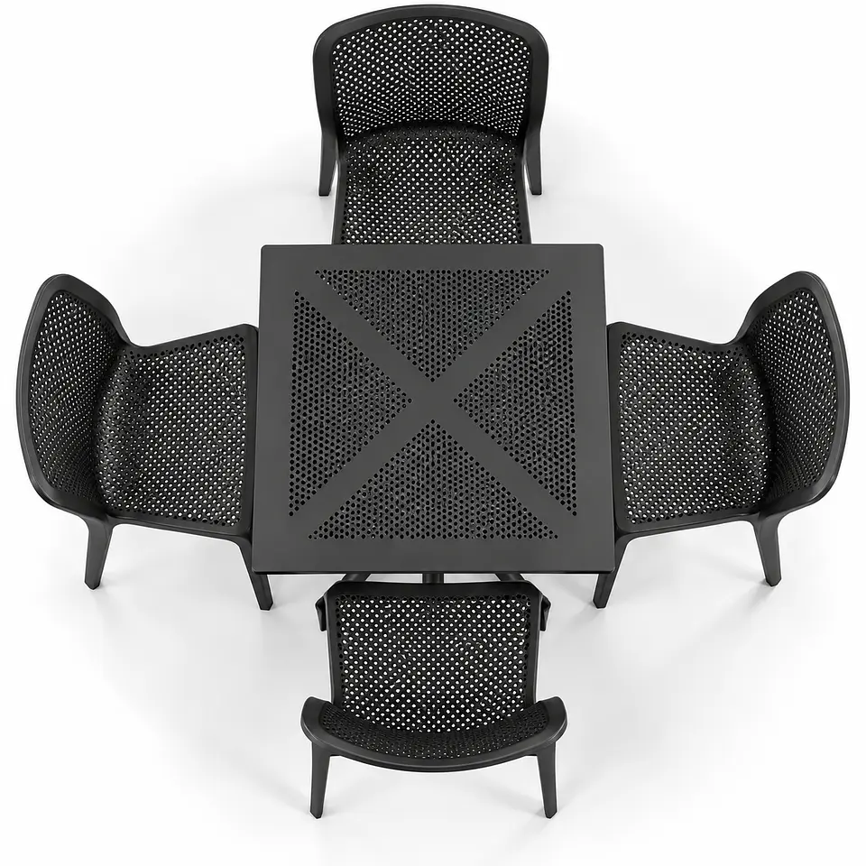 Set de Comedor Cuadrado Alto Tráfico Tower 80x80 cm + Sillas Rania 3