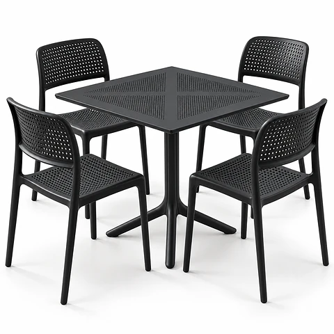Set de Comedor Cuadrado Alto Tráfico Tower 80x80 cm + Sillas Hoffman