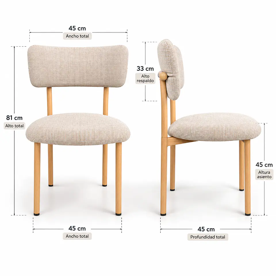 Set de Comedor Redondo de Cuarzo Calacatta Soft + 4 Sillas Kana de Lino 11