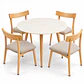 Set de Comedor Redondo de Cuarzo + 4 Sillas Yuan de Madera y Lino - Miniatura 1