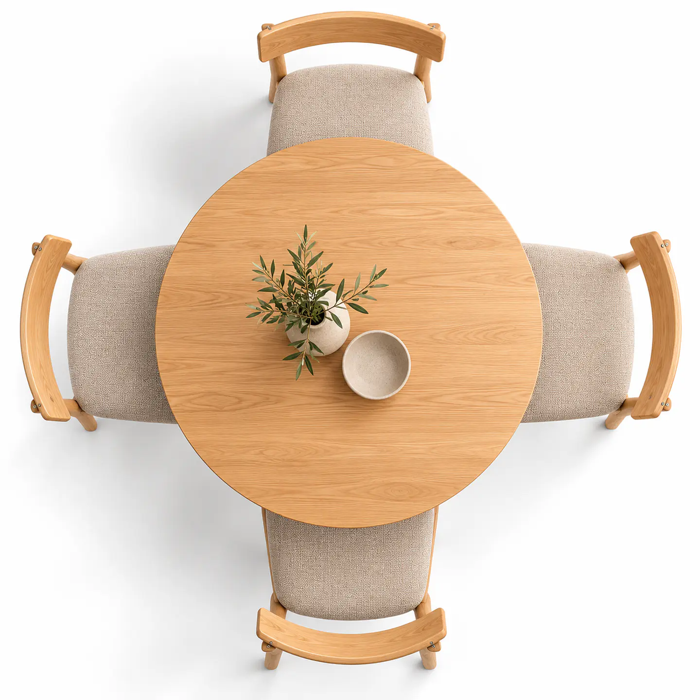 Set de Comedor Redondo Ohmioh de Madera + 4 Sillas Yuan de Fresno y Lino 2