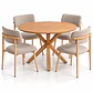 Set de Comedor Redondo Ohmioh de Madera + 4 Sillas Kana de Lino - Miniatura 1
