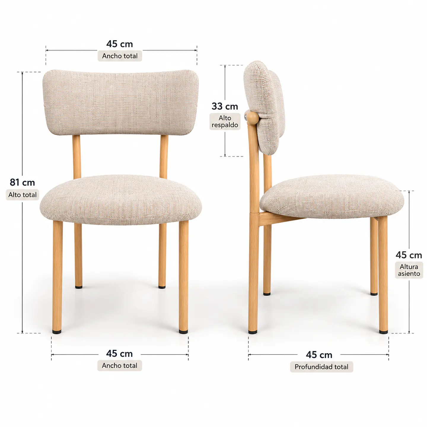 Set de Comedor Redondo Ohmioh de Madera + 4 Sillas Kana de Lino 9