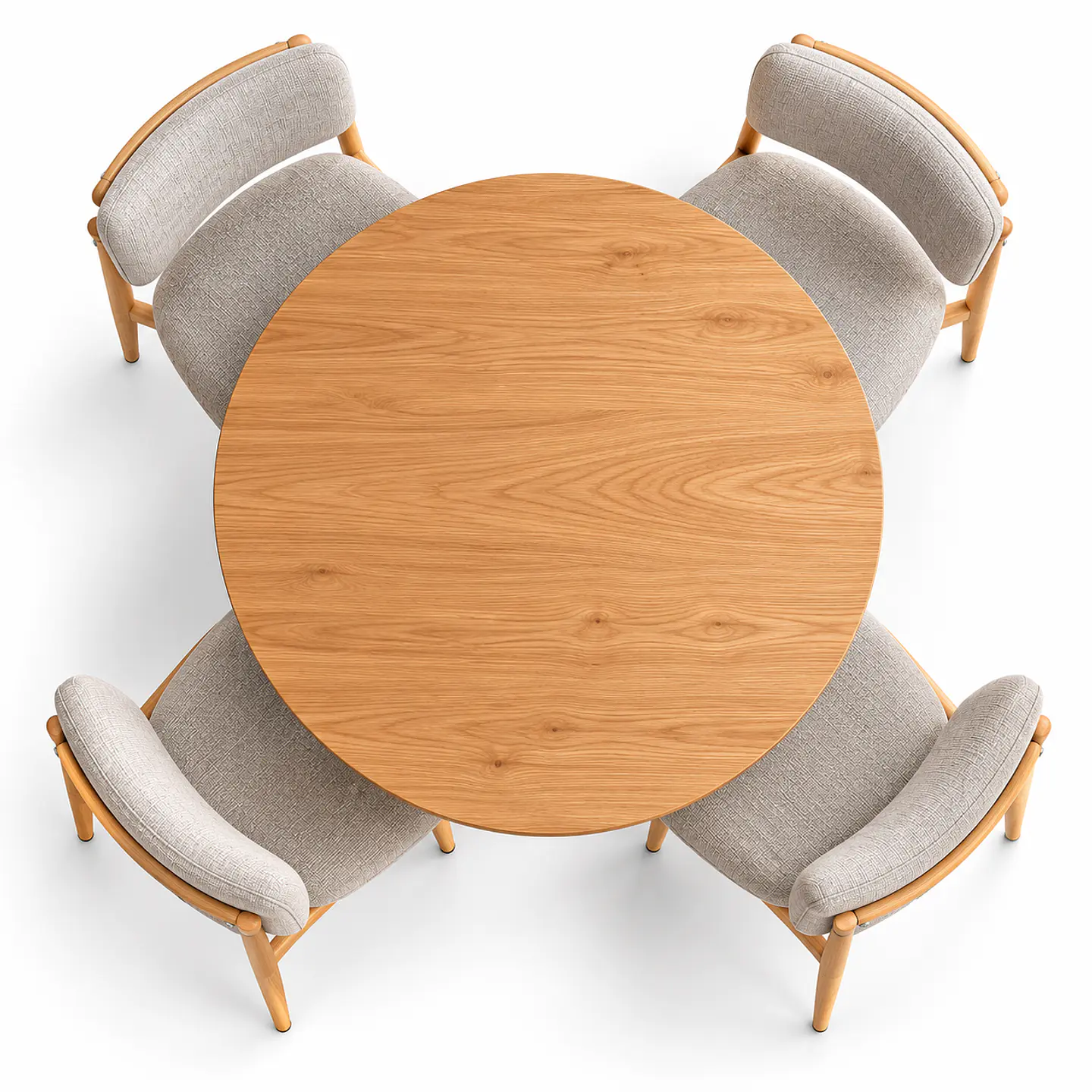 Set de Comedor Redondo Ohmioh de Madera + 4 Sillas Kana de Lino 2