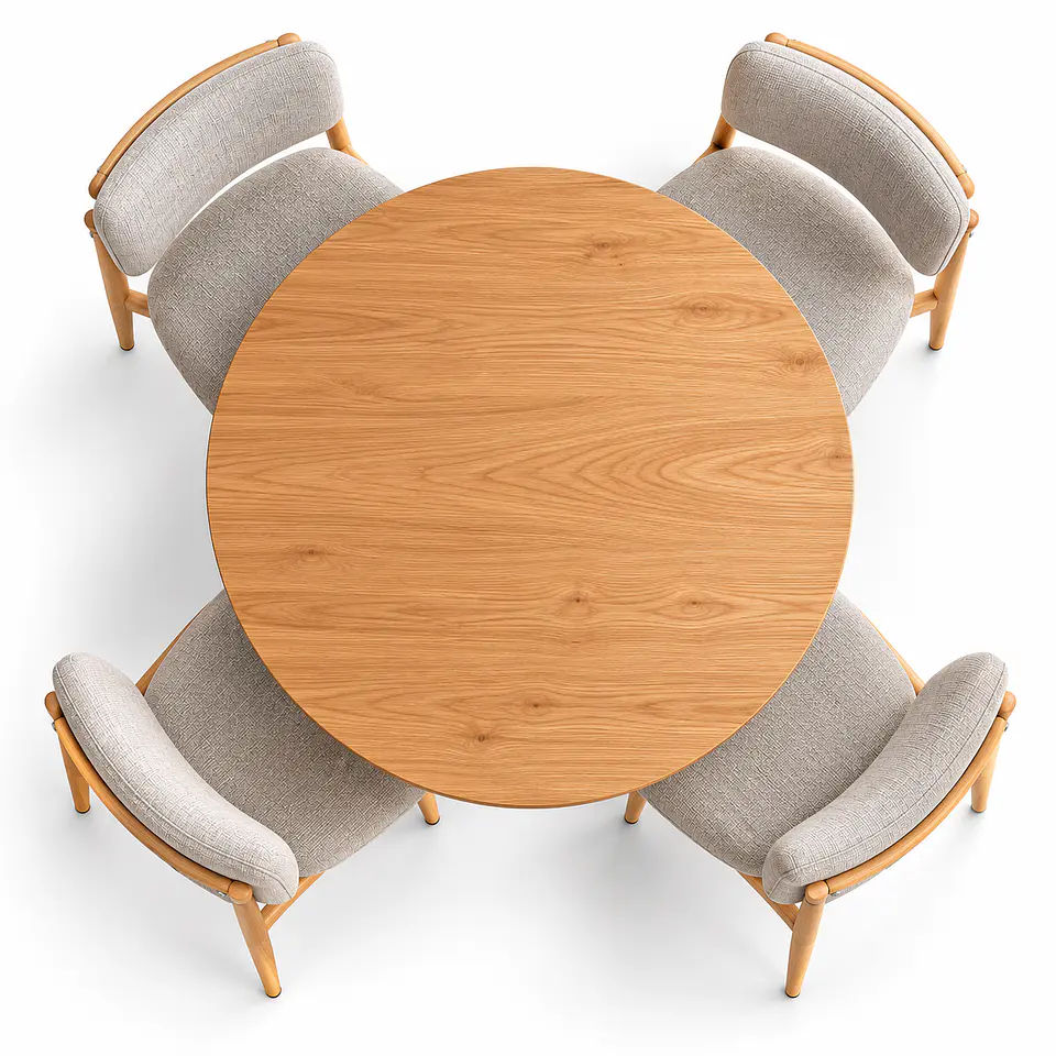 Set de Comedor Redondo Ohmioh de Madera + 4 Sillas Kana de Lino 2