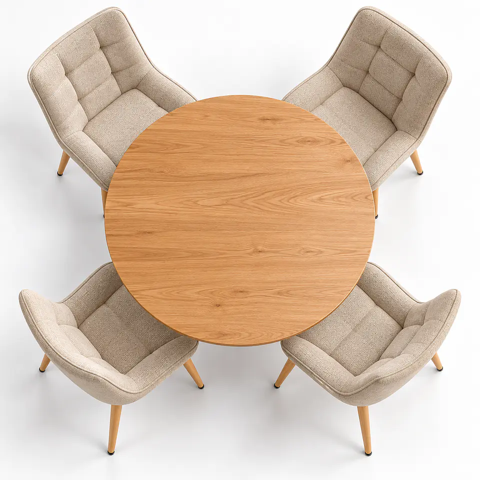 Set de Comedor Redondo Ohmioh de Madera + 4 Sillas Milano Top Oak de Lino 4